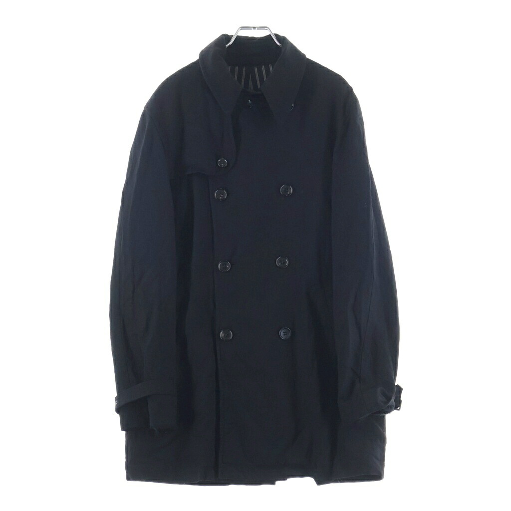 COMME des GARCONS HOMME(コムデギャルソンオム) サイズ:S 04AW AD2004 裏地ストライプ柄 ウール トレンチコート ブラック HN-C007【中古】【程度B】【カラーブラック】【取扱店舗AWESOME原宿店】｜ブランド買取・販売　BRING