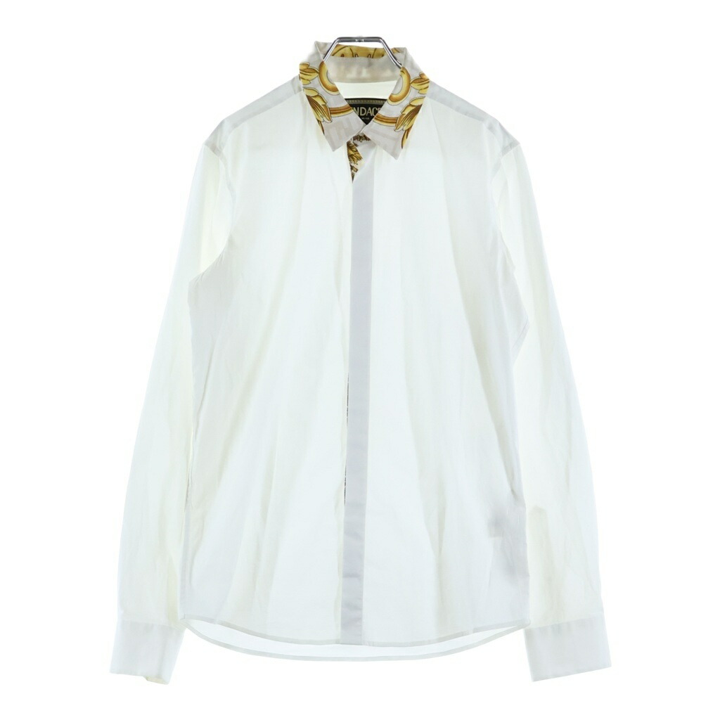 FENDI(フェンディ) サイズ:38 &times;VERSACE ヴェルサーチ 襟切替 コットン 長袖シャツ ホワイト FS1001 AKEA【中古】【程度B】【カラーホワイト】【取扱店舗BRING梅田茶屋町店】｜ブランド買取・販売　BRING