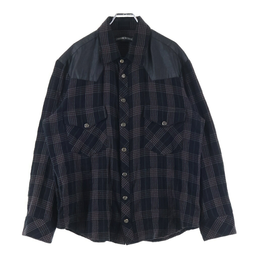CHROME HEARTS(クロムハーツ) サイズ:L WESTN ウエスタン フローラルクロスボタン 切替 ガーゼチェック長袖シャツ ブラック/レッド【中古】【程度B】【カラーブラック】【取扱店舗BRING梅田茶屋町店】｜ブランド買取・販売　BRING 192,500円