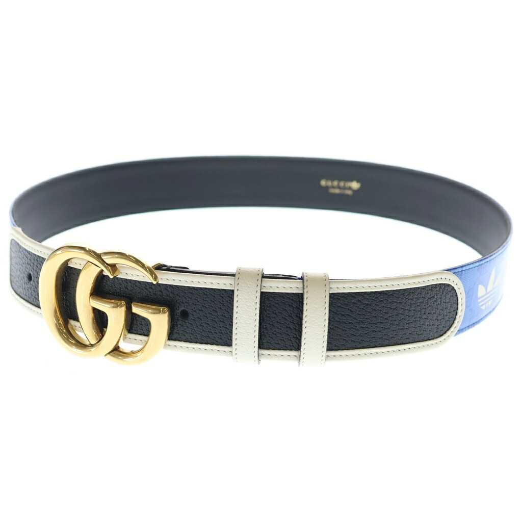 GUCCI(グッチ) サイズ:95/38 &times;adidas アディダス GGロゴバックル トレフォイル ベルト ブルー 406831 480199【中古】【程度A】【カラーブルー】【取扱店舗BRING大宮店】｜ブランド買取・販売　BRING