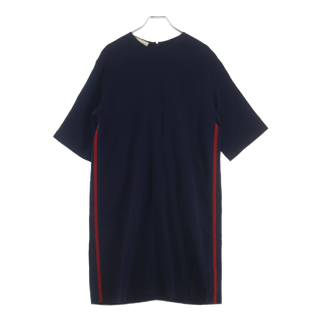 GUCCI(グッチ) サイズ:43 バックジップ サイドライン半袖ワンピース ネイビー レーヨン #43 528977【中古】【程度B】【カラーネイビー】【オンライン限定商品】|ブランド買取・販売 BRING