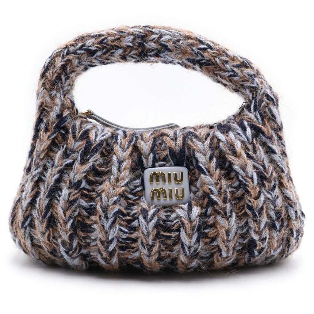 miumiu(ミュウミュウ) ワンショルダーバッグ ミニバッグ ブルー&times;ブラウン ニット 5BC153 ゴールド金具【中古】【程度A】【カラーブルー】【取扱店舗BRING京都河原町店】｜ブランド買取・販売　BRING 78,408円