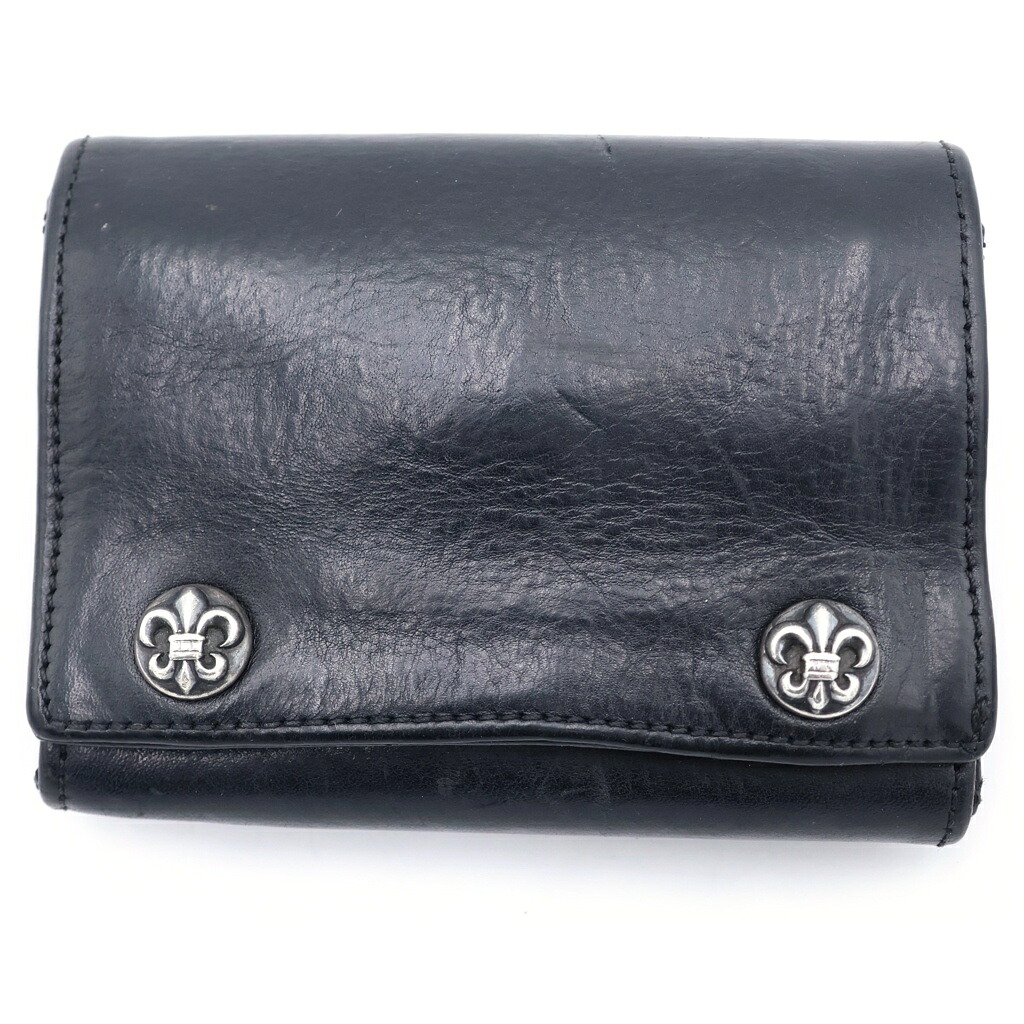 CHROME HEARTS(クロムハーツ) 3FOLD 3フォールド BSフレアボタン レザーウォレット 財布 ブラック【中古】【程度B】【カラーブラック】【取扱店舗BRING心斎橋店】｜ブランド買取・販売　BRING