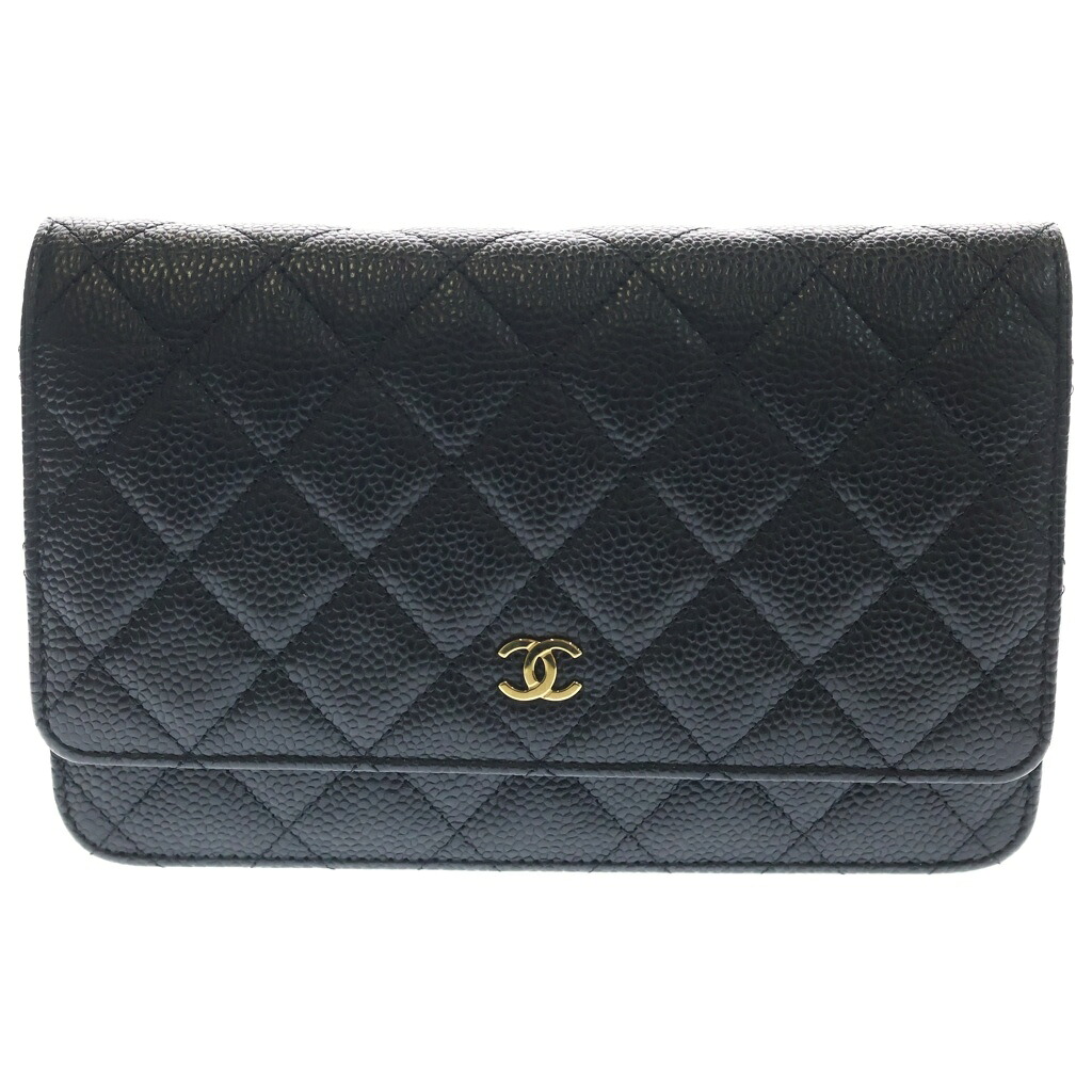 CHANEL(シャネル) マトラッセ キャビアスキン ゴールド金具 チェーンウォレット ショルダーバッグ プレート ブラック AP0250【中古】【程度A】【カラーブラック】【取扱店舗BRING：RED新宿東口店】｜ブランド買取・販売　BRING