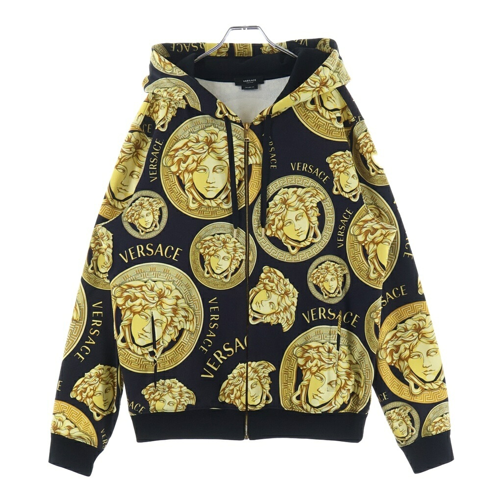 VERSACE(ヴェルサーチ) サイズ:XL 総柄ジップパーカー フーディー ブラック×イエロー #XL A88742【新古品/中古】【程度S】【カラーブラック】【オンライン限定商品】|ブランド買取・販売 BRING