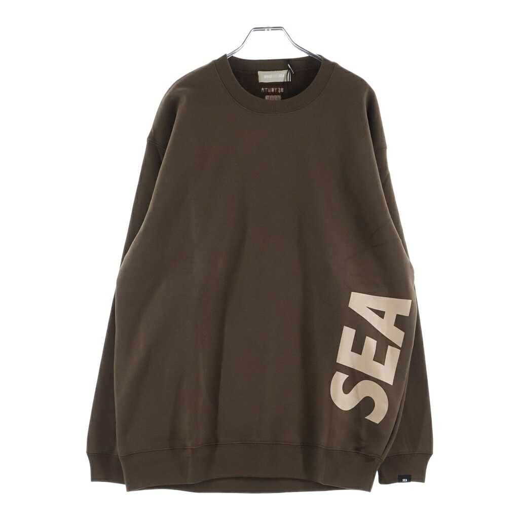 WIND AND SEA(ウィンダンシー) サイズ:L BRUSHED CREW NECK ロゴプリント クルーネックスウェットトレーナー ブラウン WDS-CS-324【新古品/中古】【程度S】【カラーブラウン】【オンライン限定商品】|ブランド買取・販売 BRING