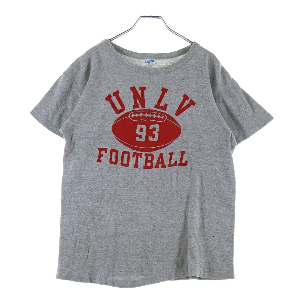 CHAMPION(チャンピオン) サイズ:L 80S VINTAGE ヴィンテージ カレッジ フットボール プリント 半袖Tシャツ カットソー グレー【中古】【程度B】【カラーグレー】【取扱店舗BRING福岡天神店】｜ブランド買取・販売　BRING