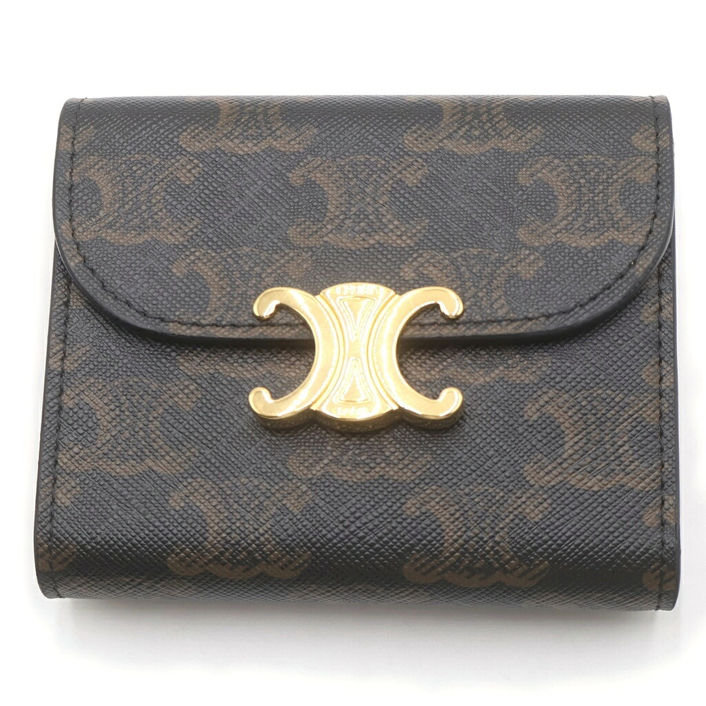 CELINE(セリーヌ) トリオンフ スモールフラップウォレット 二つ折り財布 キャンバス カーフ ブラック 10D782CQH.04LU【中古】【程度B】【カラーブラック】【取扱店舗BRING WASTE_NOT】|ブランド買取・販売 BRING