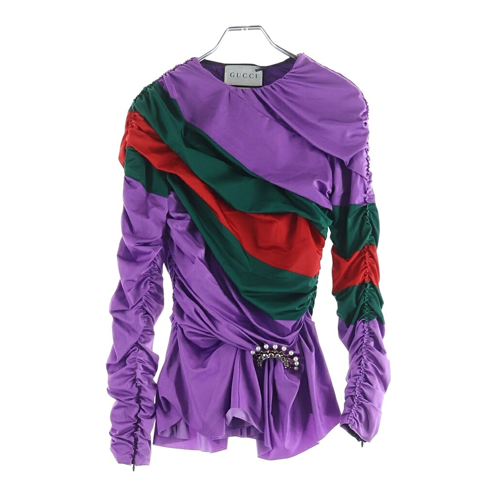 GUCCI(グッチ) サイズ:38 &times;バレンシアガ ギャザーストレッチブラウス パープル ナイロン&times;ポリウレタン #38 677041【新古品/中古】【程度S】【カラーパープル】【オンライン限定商品】｜ブランド買取・販売　BRING