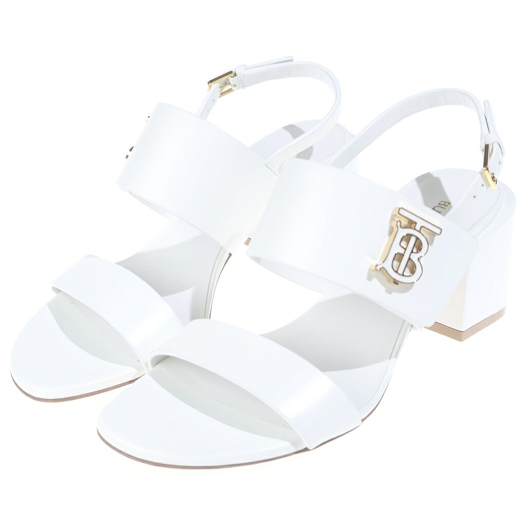 BURBERRY(バーバリー) サイズ:36W ヒールレザーサンダル ロゴ ゴールド金具 ホワイト【中古】【程度A】【カラーホワイト】【オンライン限定商品】|ブランド買取・販売 BRING