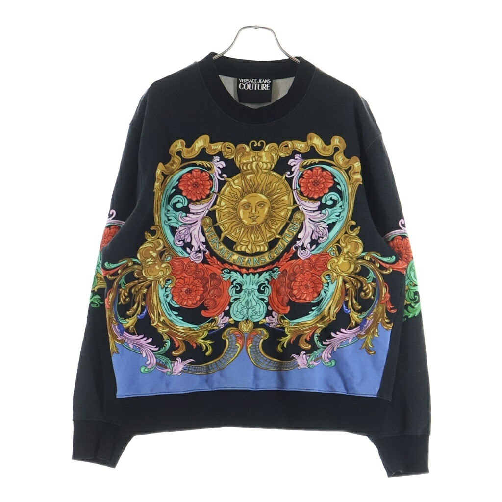 VERSACE JEANS COUTURE(ヴェルサーチジーンズクチュール) サイズ:XXL Barok Desenli Sweatshirt バロック柄 クルーネックスウェット トレーナー ブラック/マルチカラー 72GAI3RS【中古】【程度B】【カラーブラック】【取扱店舗新宿】|ブランド買取・販売 BRING