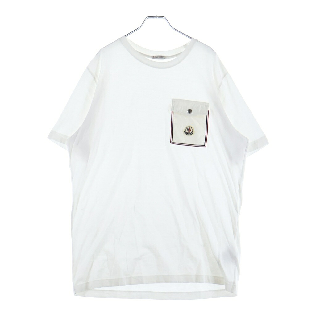 MONCLER(モンクレール) サイズ:M 22SS SS T-SHIRT トリコロール 胸ポケット ロゴエンブロイダリー クルーネック 半袖Tシャツ カットソー ホワイト H10918C00048 8390Y【中古】【程度A】【カラーホワイト】【取扱店舗BRING心斎橋店】｜ブランド買取・販売　BRING