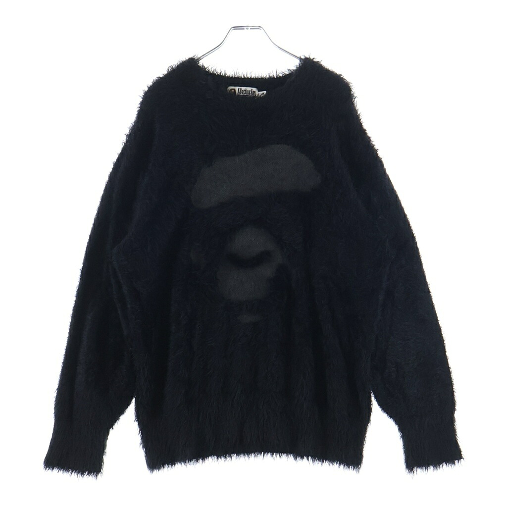 A BATHING APE(アベイシングエイプ) サイズ:M FACE KNIT フェイス ニット シャギーニット ブラック 001KNL801002M【中古】【程度B】【カラーブラック】【取扱店舗原宿】｜ブランド買取・販売　BRING