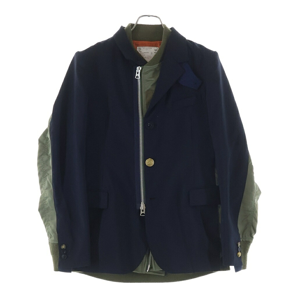 Sacai(サカイ) サイズ:1 21SS SUITING MA-1 ドッキング スーチング ブレザー テーラードジャケット ブルゾン 21-02456M【中古】【程度B】【カラーネイビー】【オンライン限定商品】｜ブランド買取・販売　BRING