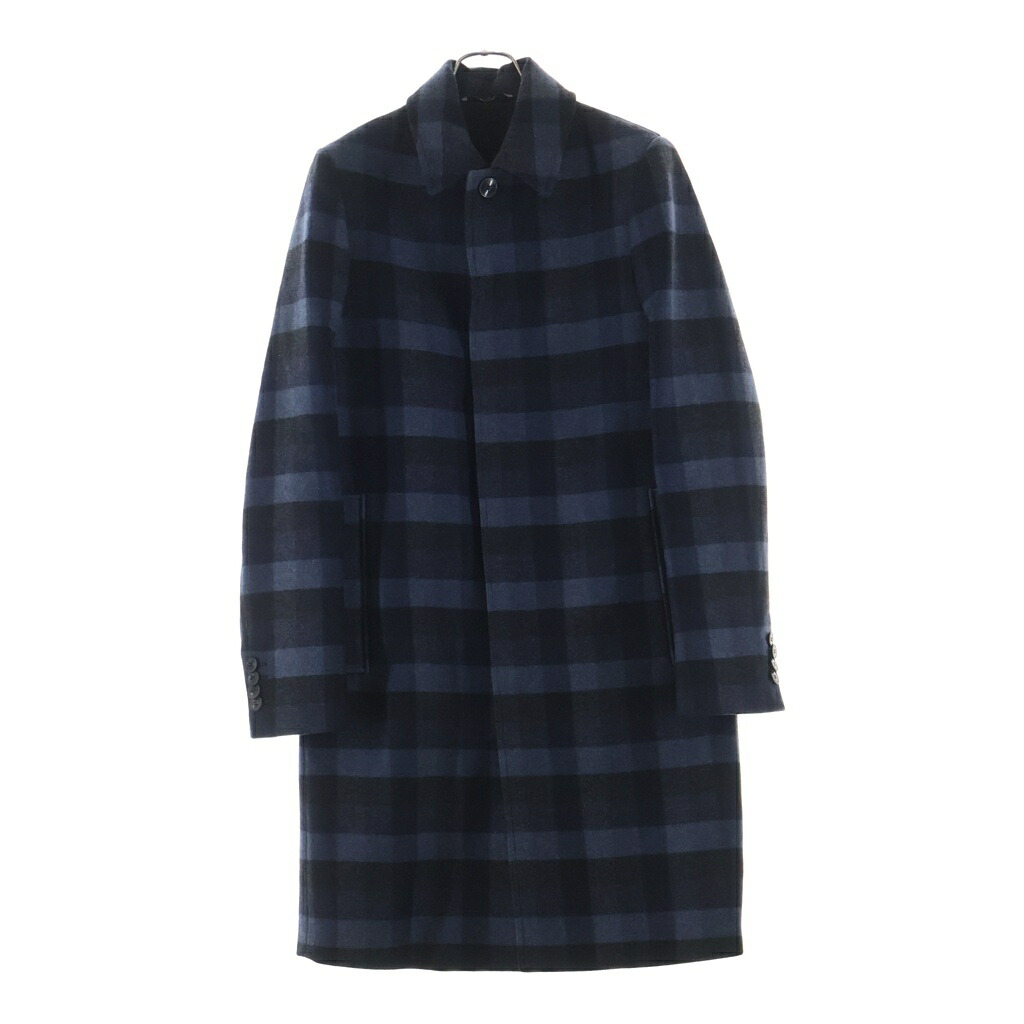 VALENTINO(ヴァレンティノ) サイズ:44 チェック ラムレザーカラー付 ステンカラー コート ブルー NV0CA4584LH【中古】【程度B】【カラーブルー】【オンライン限定商品】｜ブランド買取・販売　BRING