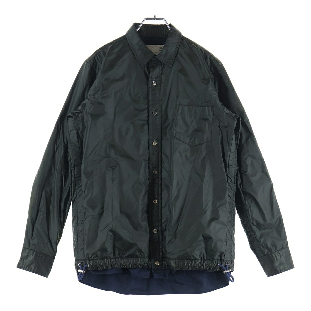 Sacai(サカイ) サイズ:1 19AW SPONGE SWEAT MA-1 HOODIE ドローコード付き 裏地切り替え ボタン ナイロンジャケット カーキ 19-02048M【中古】【程度B】【カラーカーキ】【オンライン限定商品】|ブランド買取・販売 BRING