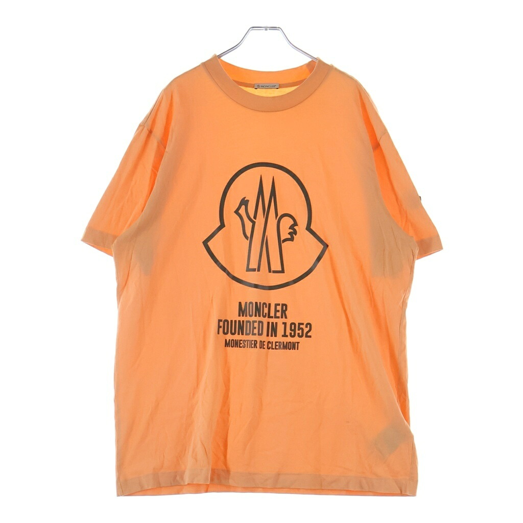MONCLER(モンクレール) サイズ:XL 22SS ビッグロゴプリント クルーネック 半袖Tシャツ カットソー オレンジ H10918C00029 8390T【中古】【程度B】【カラーオレンジ】【取扱店舗BRING大宮店】｜ブランド買取・販売　BRING