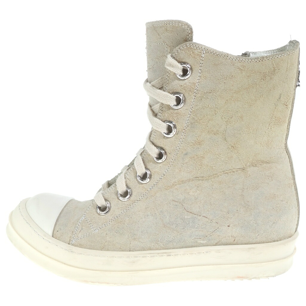 CHROME HEARTS(クロムハーツ) サイズ:37 1/2 &times;リックオウエンス Rick Owens RAMONES ラモーンズ シルバー装飾レザーハイカットスニーカー【中古】【程度B】【カラーベージュ】【取扱店舗OneStyle新宿店】｜ブランド買取・販売　BRING