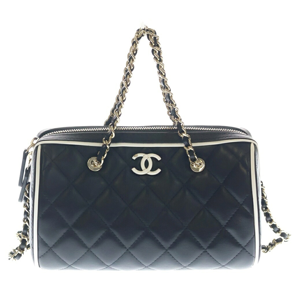 CHANEL(シャネル) マトラッセ ボストンショルダーバッグ チェーンミニバッグ ブラック×ホワイト ラムスキン AP4515 ゴールド金具【中古】【程度B】【カラーブラック】【取扱店舗BRING:RED新宿東口店】|ブランド買取・販売 BRING