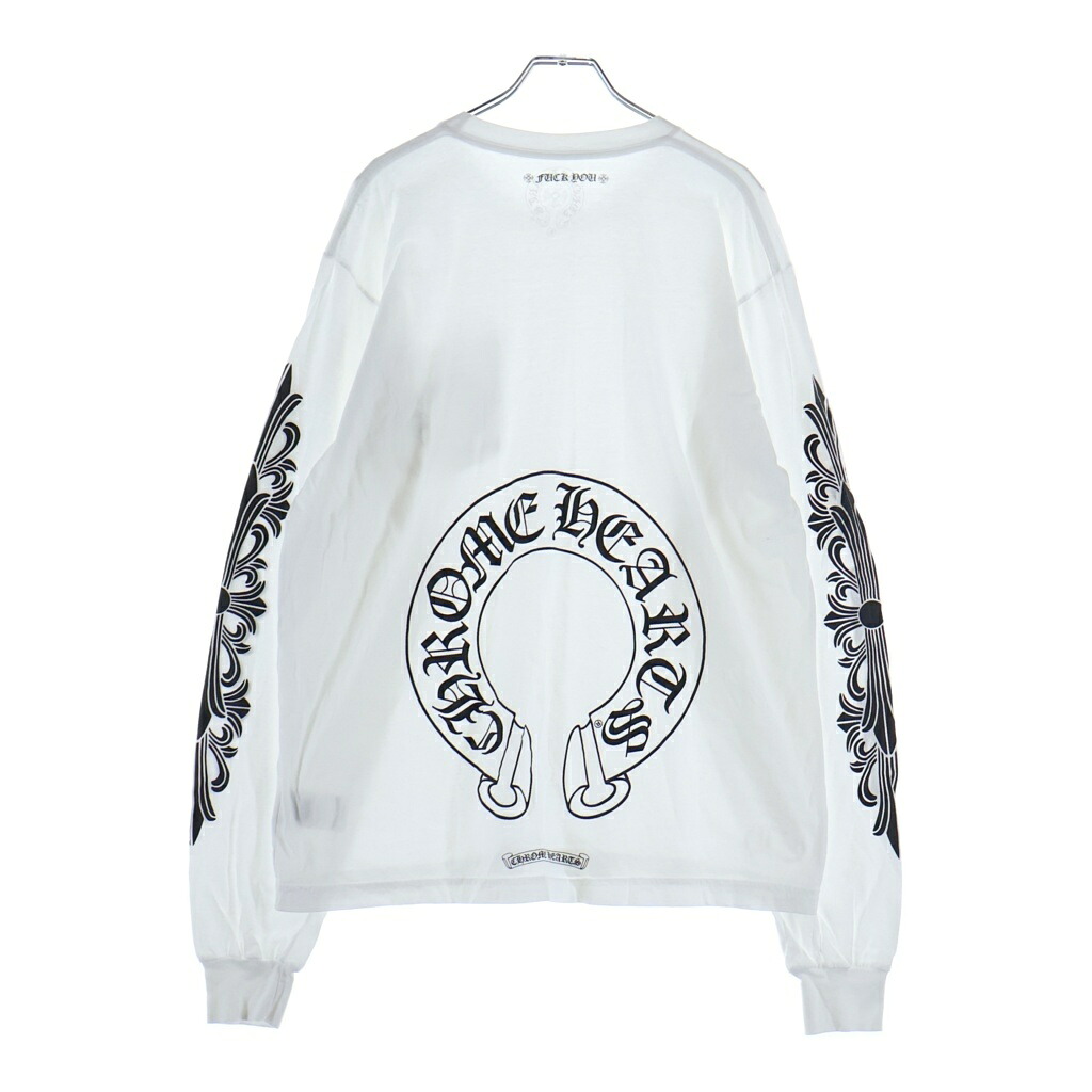 CHROME HEARTS(クロムハーツ) サイズ:L FLRL CRS HORSESHOE L/S バックホースシュー 袖フローラル ロングスリーブ 長袖Tシャツ カットソー ホワイト【中古】【程度A】【カラーホワイト】【取扱店舗BRING THRIFT CLOSET 幕張店】｜ブランド買取・販売　BRING