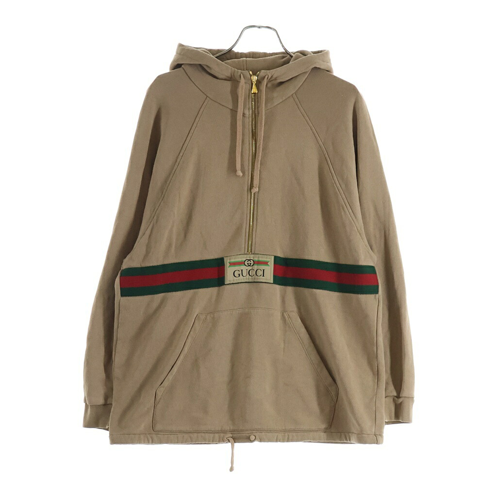 GUCCI(グッチ) サイズ:S GGシェリーライン ウェブストライプ ハーフジップ スウェットプルオーバーパーカー ブラウン 644656 XJC3W【中古】【程度B】【カラーブラウン】【取扱店舗BRING京都河原町店】|ブランド買取・販売 BRING