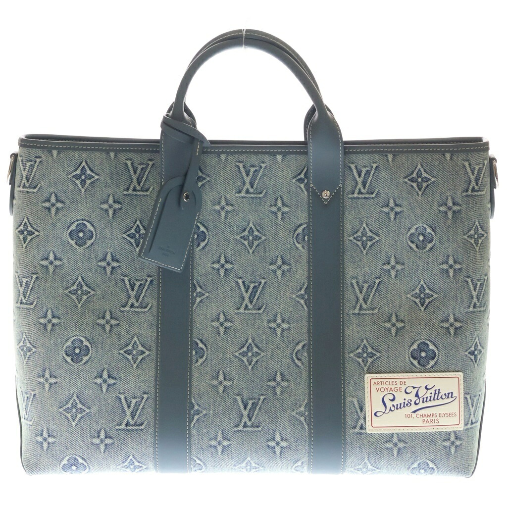 LOUIS VUITTON(ルイヴィトン) モノグラム ウォッシュデニム ウィークエンドトートNM キャンバス レザー 2WAY ハンドバッグ ショルダーバッグ トートバッグ ICタイプ ブルー M22537【新古品/中古】【程度S】【カラーブルー】【取扱店舗渋谷】｜ブランド買取・販売　BRING