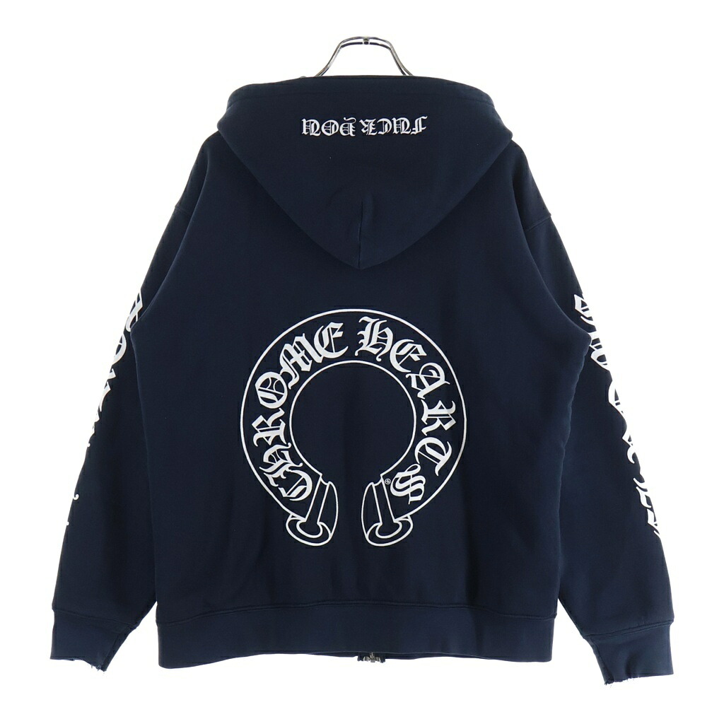 CHROME HEARTS(クロムハーツ) サイズ:L OLD SWTSHRT HD ZIP オールド 裏地サーマル 袖ロゴ ホースシュープリント ダガージップフーディ パーカー ブラック【中古】【程度B】【カラーブラック】【取扱店舗OneStyle新宿店】｜ブランド買取・販売　BRING
