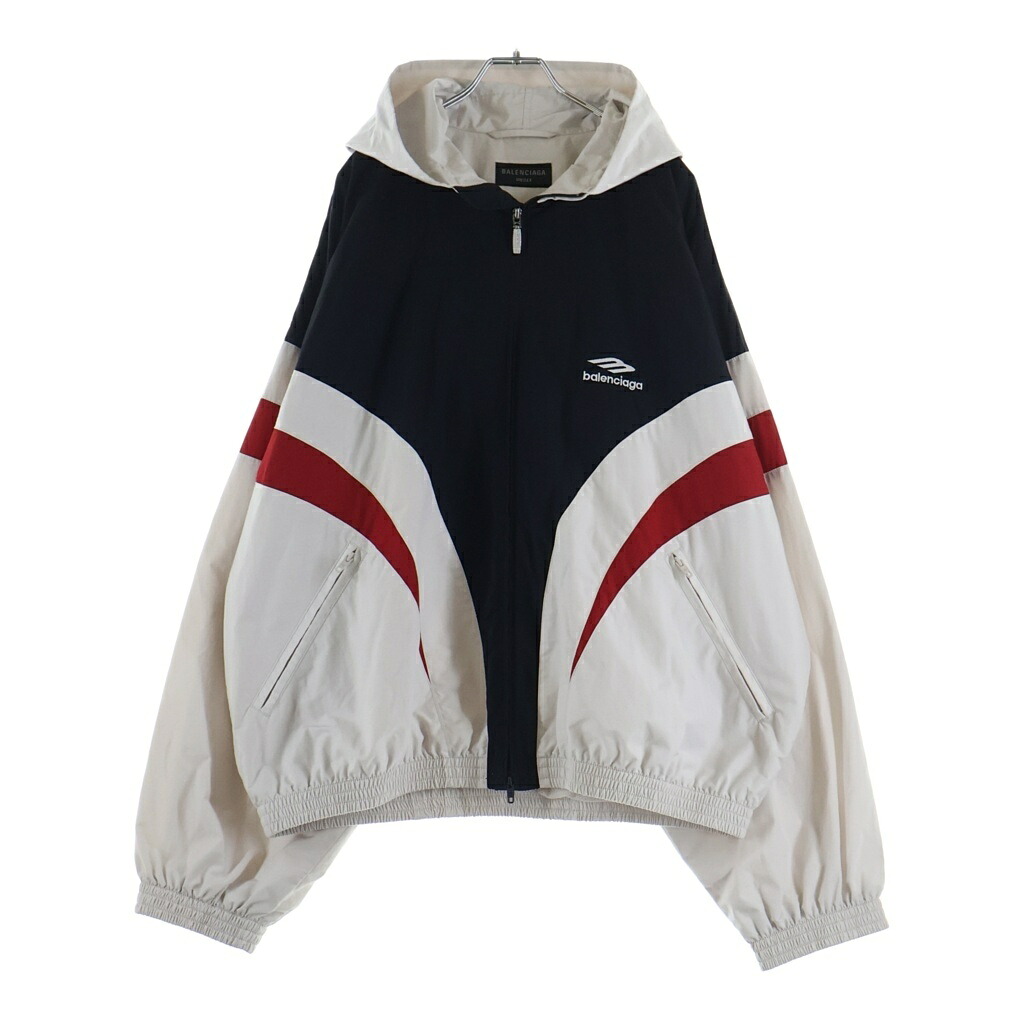BALENCIAGA(バレンシアガ) サイズ:L 3B スポーツロゴ ジップアップナイロンジャケット トラックジャケット ナイロンパーカー フーディー ホワイト 790754 TPQ38【新古品/中古】【程度S】【カラーホワイト】【取扱店舗BRING渋谷ANNEX店】|ブランド買取・販売 BRING