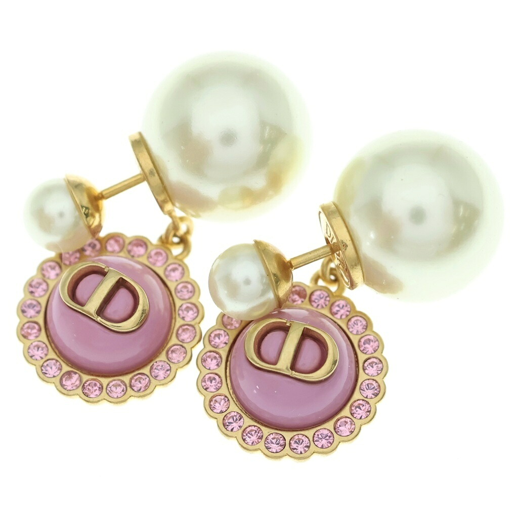 DIOR(ディオール) PETIT CDロゴ ラインストーン トライバル イヤリング パール ピンク E3070WOMCY04PU ゴールド金具【中古】【程度A】【カラーゴールド】【取扱店舗BRING：RED新宿東口店】｜ブランド買取・販売　BRING
