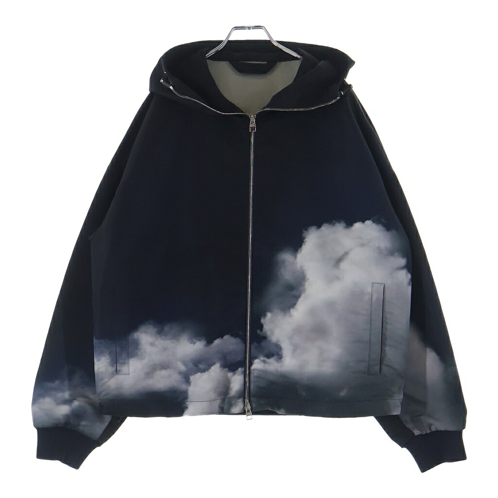 Alexander McQueen(アレキサンダーマックイーン) サイズ:46 STORM SKY PRINT HOODED JACKET イタリア製 ダブルジップ 雲 スカイ プリント ナイロン フード ジャケット ブラック【中古】【程度B】【カラーブラック】【取扱店舗新宿】｜ブランド買取・販売　BRING