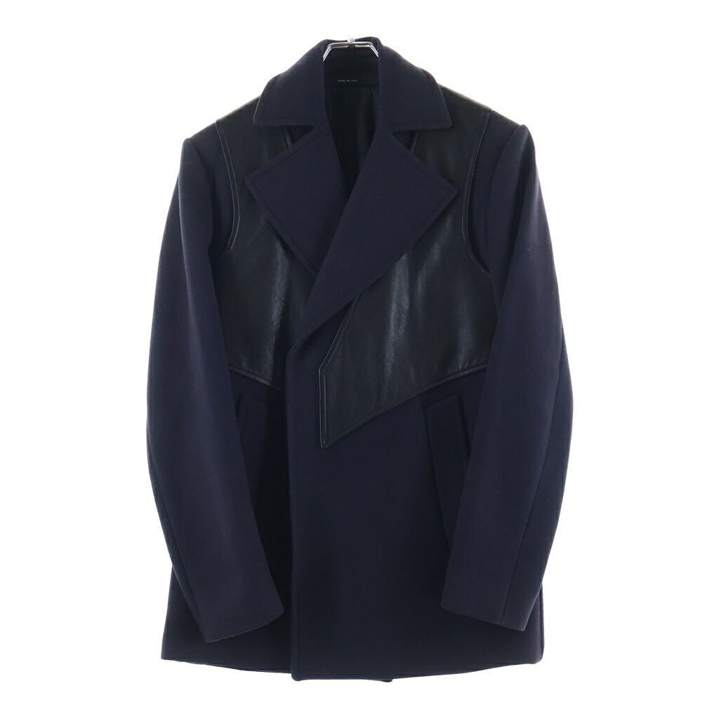 GIVENCHY(ジバンシィ) サイズ:44 リカルドティッシ レザー切り替え ピーコート ネイビー 141290-2911 141290-2911【中古】【程度B】【カラーネイビー】【オンライン限定商品】|ブランド買取・販売 BRING