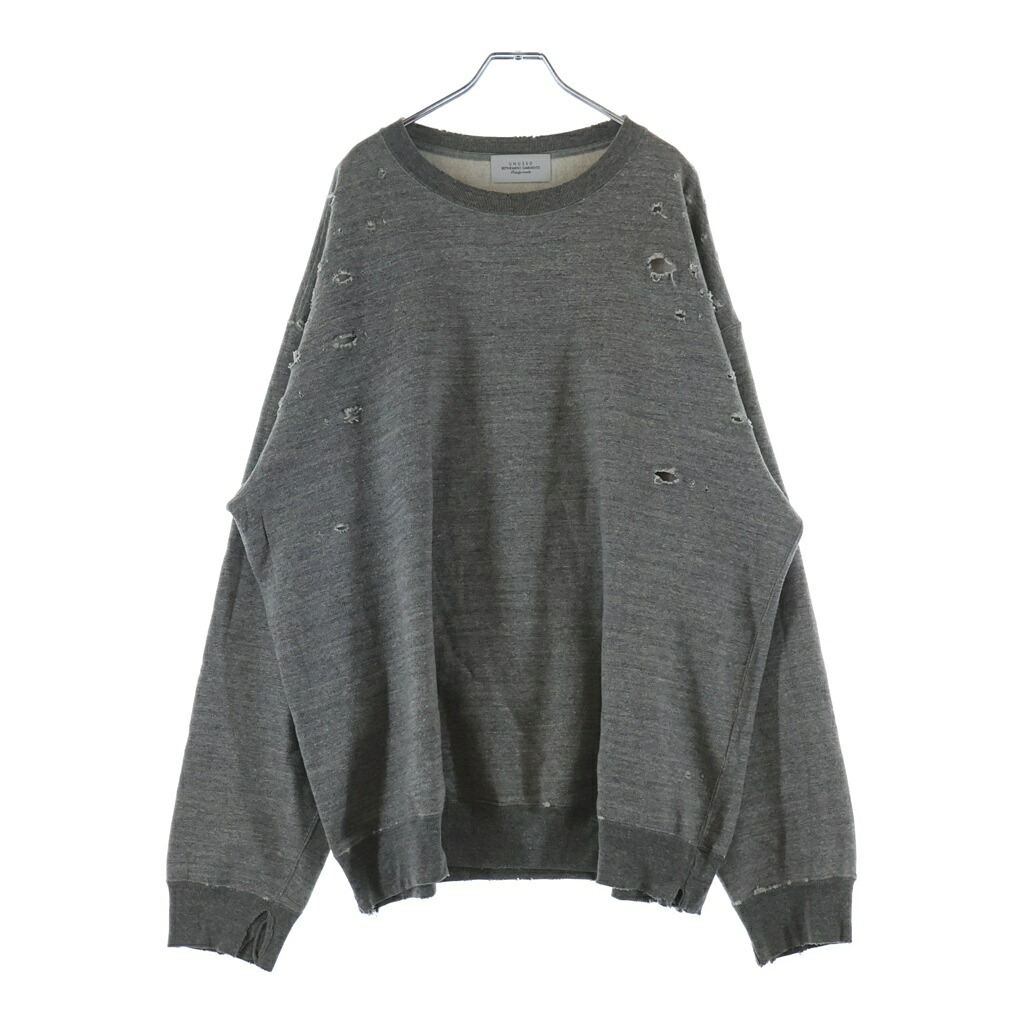 UNUSED(アンユーズド) サイズ:4 22AW Damaged Crewneck Sweatshirt バイオウォッシュ ダメージ加工 クルーネックスウェットシャツ トレーナー グレー US2268【中古】【程度A】【カラーグレー】【オンライン限定商品】|ブランド買取・販売 BRING