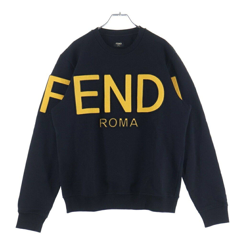 FENDI(フェンディ) サイズ:M フロントロゴ刺繍 クルーネックスウェットトレーナー ブラック/イエロー 12CPF-20-1906【中古】【程度B】【カラーブラック】【取扱店舗BRING札幌店】|ブランド買取・販売 BRING
