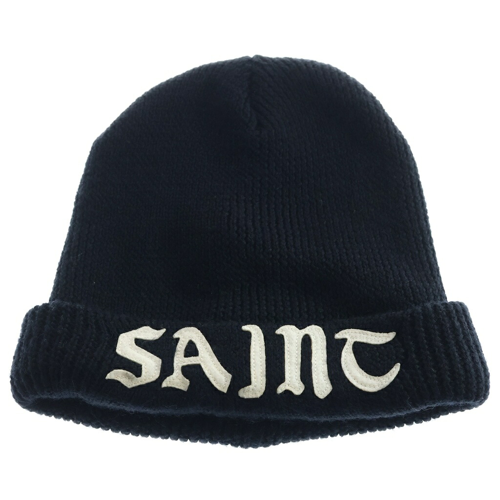 SAINT MICHAEL(セントマイケル) サイズ:OS 24AW KNIT CAP エンブロイダリーロゴデザイン ニットキャップ ビーニー 帽子 ブラック SM-YS1-0000-081【中古】【程度A】【カラーブラック】【取扱店舗BRING札幌店】|ブランド買取・販売 BRING