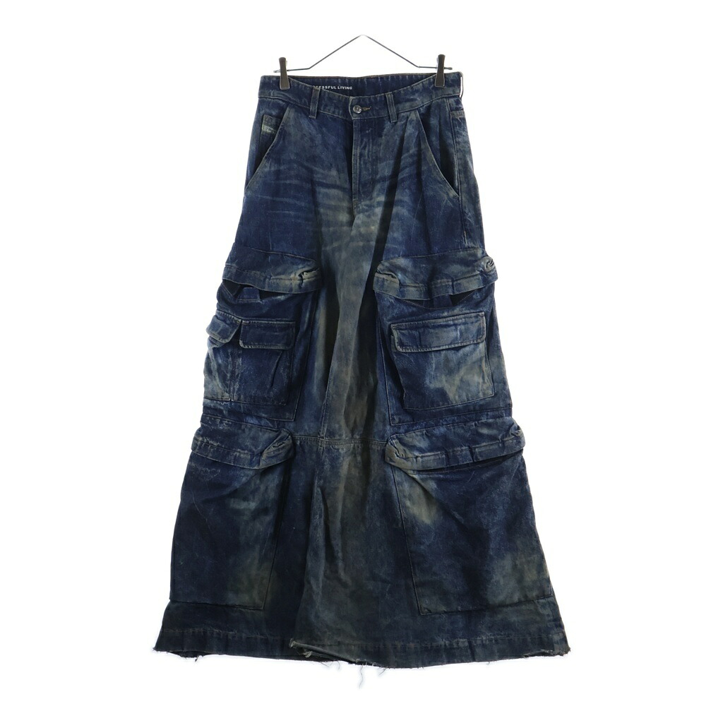 DIESEL(ディーゼル) サイズ:28 D-GIAPPO CARGO ボタンダウン フレアカーゴパンツ インディゴ レディース A17717 0DBCW【中古】【程度B】【カラーブルー】【取扱店舗BRING横浜ビブレ店】｜ブランド買取・販売　BRING