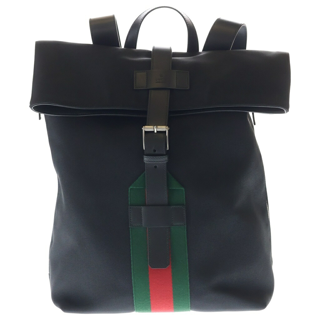 GUCCI(グッチ) シェリーライン バックパック リュックサック ブラック ナイロン&times;レザー 619749 シルバー金具【中古】【程度A】【カラーブラック】【取扱店舗BRING心斎橋店】｜ブランド買取・販売　BRING