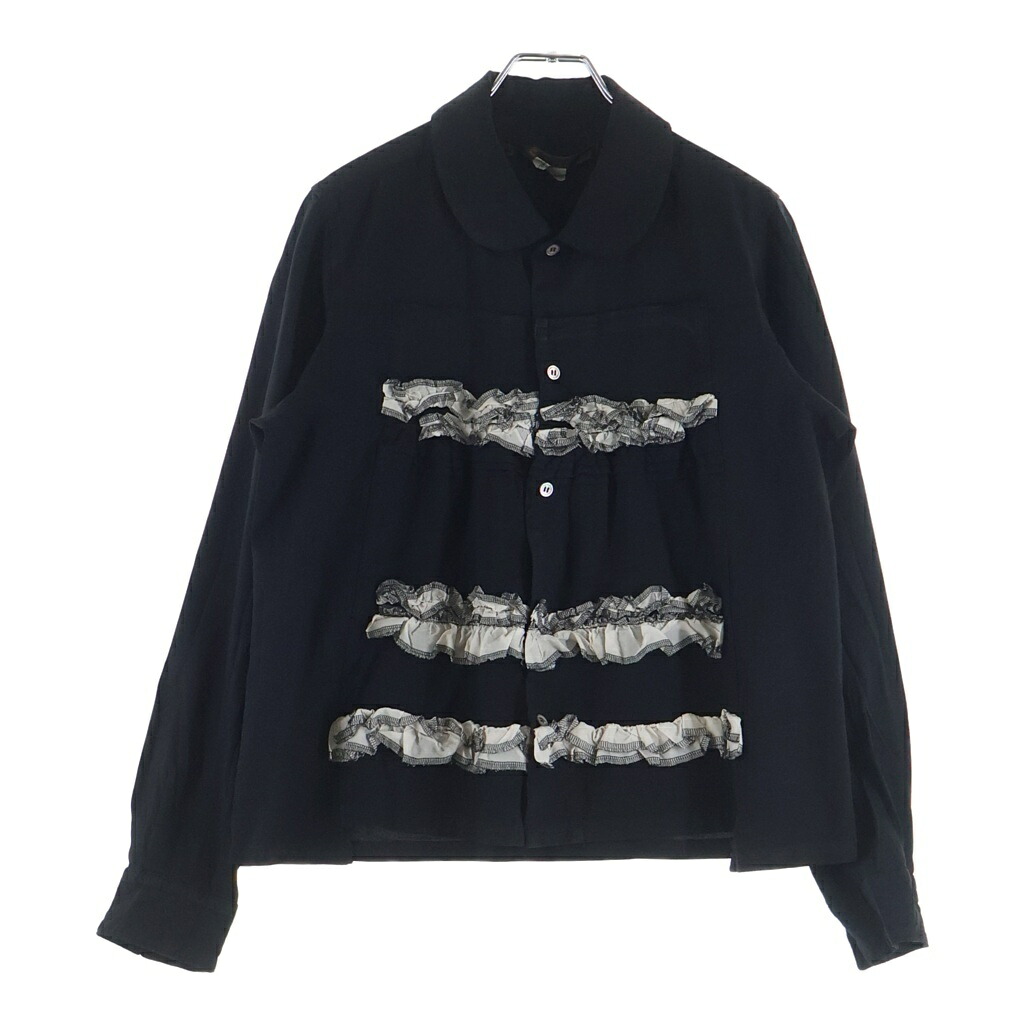 COMME des GARCONS(コムデギャルソン) フリル装飾 シャーリング 丸襟 ラウンドカラー 長袖シャツ ブラック レディース【中古】【程度B】【カラーブラック】【オンライン限定商品】|ブランド買取・販売 BRING