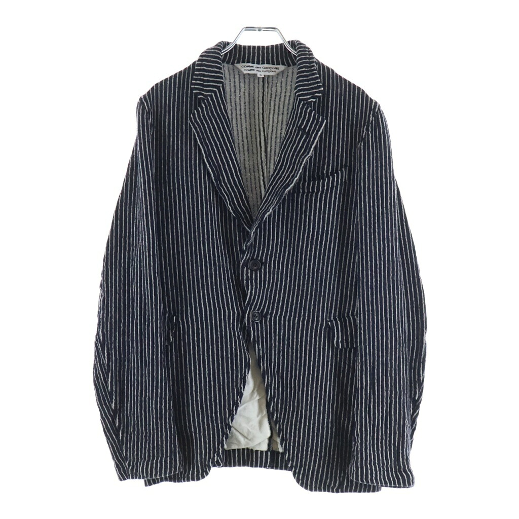 COMME des GARCONS COMME des GARCONS(コムデギャルソンコムデギャルソン) サイズ:S 07AW ストライプ ウール縮絨 2B テーラードジャケット ネイビー/ホワイト レディース RT-J014 AD2007【中古】【程度B】【カラーネイビー】【取扱店舗BRING有楽町マルイ店】|ブランド買取・販売 BRING