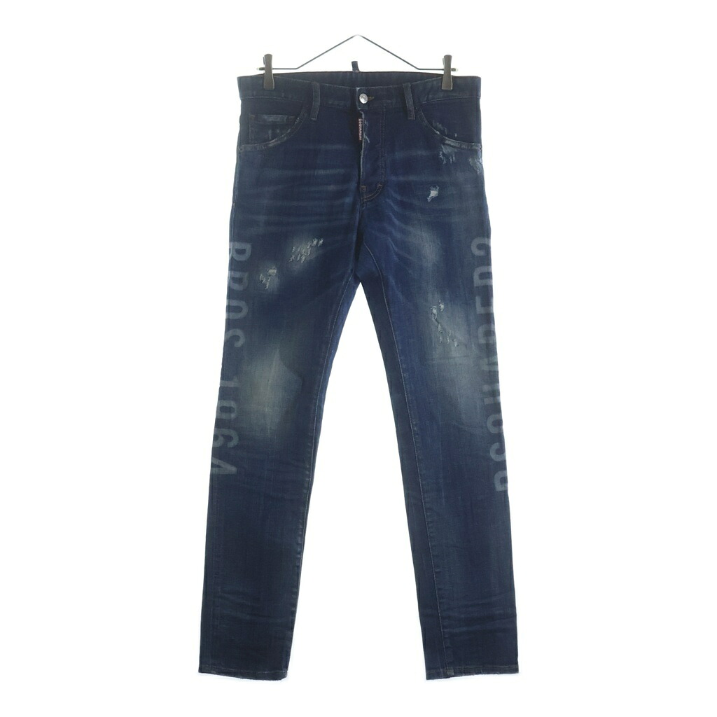 DSQUARED2(ディースクエアード) サイズ:46 20AW ロゴプリント ダメージ ジーンズ コットン デニムパンツ ボトムス #46 ブルー S74LB0757【中古】【程度B】【カラーブルー】【取扱店舗BRING横浜ビブレ店】｜ブランド買取・販売　BRING
