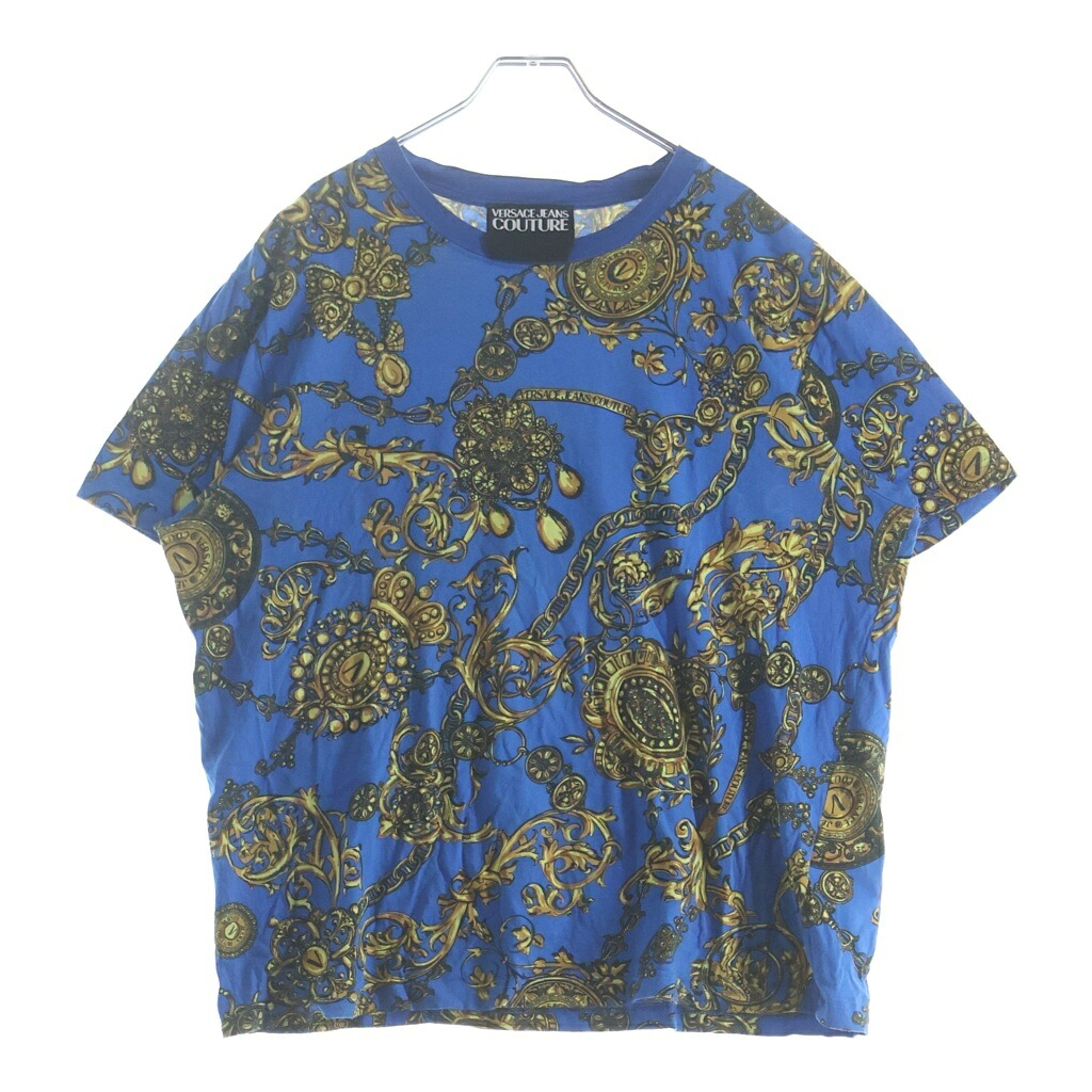 VERSACE JEANS COUTURE(ヴェルサーチジーンズクチュール) サイズ:XXXL クルーネック Tシャツ 半袖 カットソー ブルー 71GAH6S0ーJS015【中古】【程度B】【カラーブルー】【取扱店舗BRING WASTE_NOT】｜ブランド買取・販売　BRING