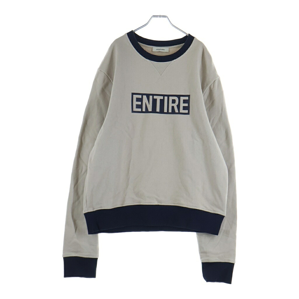 entire studios(エンタイア スタジオ) サイズ:XXL 26SS CONTRO CREW コントロ ロゴプリント クルーネックスウェットシャツ トレーナー ベージュ/ネイビー ESU-S26-1087【中古】【程度A】【カラーベージュ】【オンライン限定商品】|ブランド買取・販売 BRING
