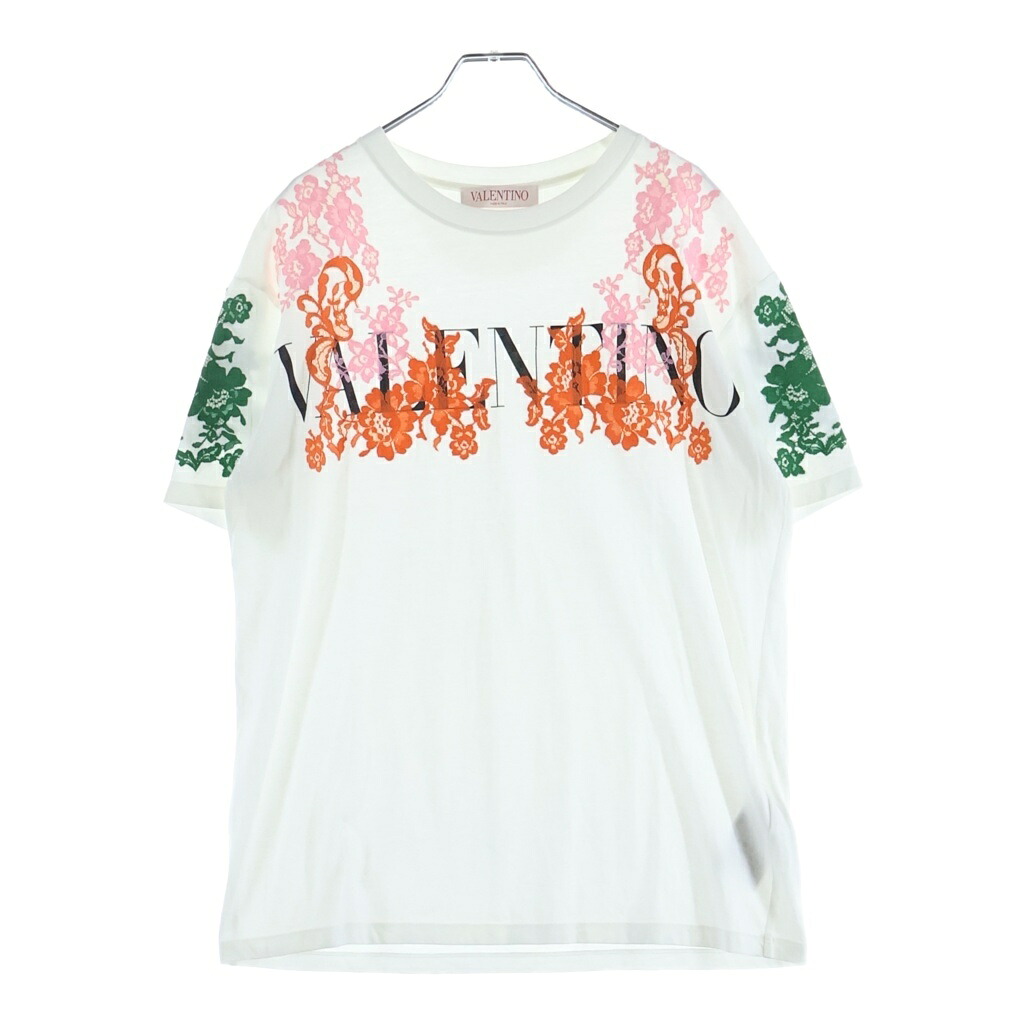 VALENTINO(ヴァレンティノ) サイズ:S 花柄刺繍 ロゴプリント クルーネック半袖Tシャツ カットソー ホワイト コットン XB3MG16F6YN レディース【中古】【程度B】【カラーホワイト】【オンライン限定商品】|ブランド買取・販売 BRING