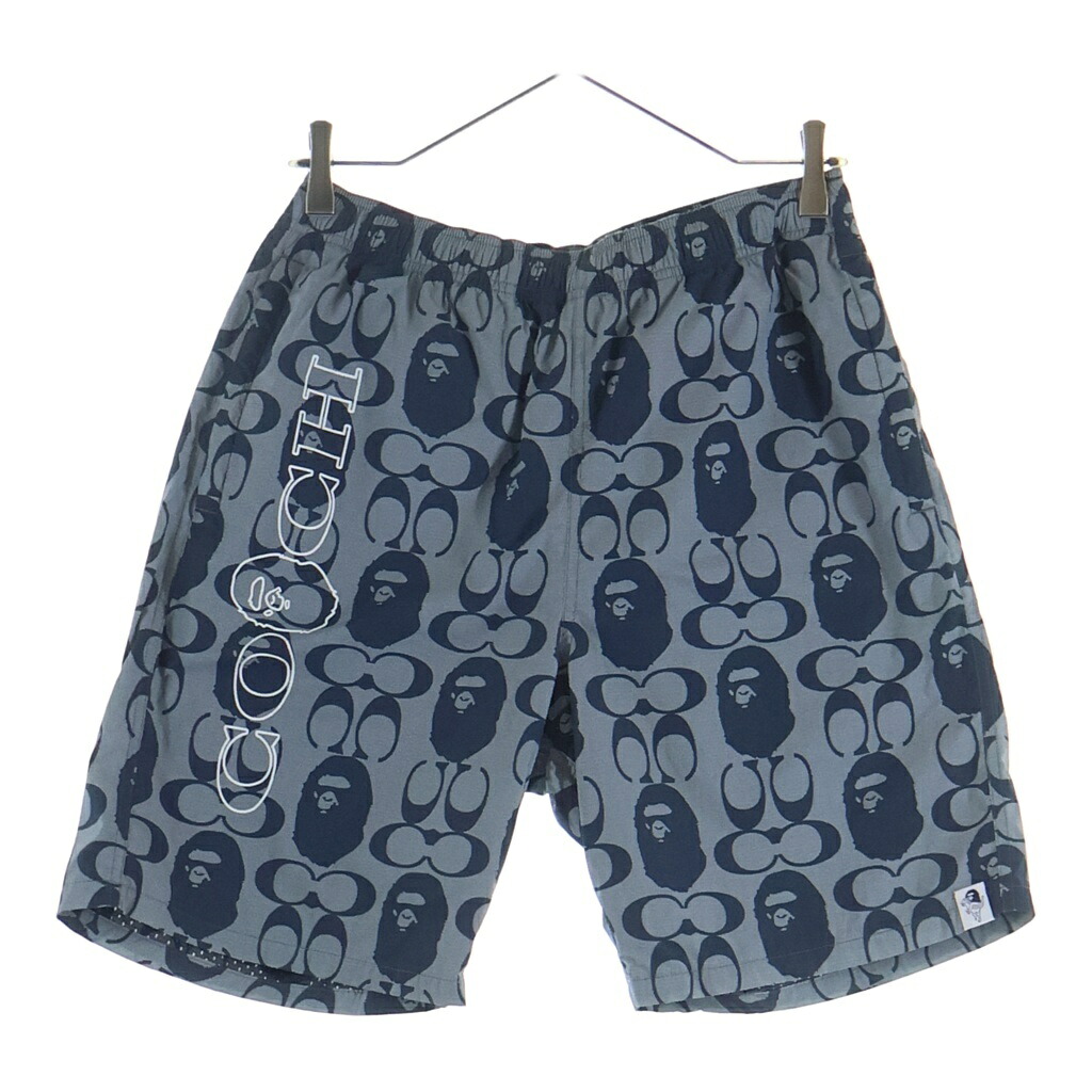 A BATHING APE(アベイシングエイプ) サイズ:M &times;COACH コーチ シグネチャーロゴプリント ウエストリブ ハーフパンツ ショーツ ネイビー 001SPH731901C【中古】【程度B】【カラーネイビー】【取扱店舗BRING大宮店】｜ブランド買取・販売　BRING