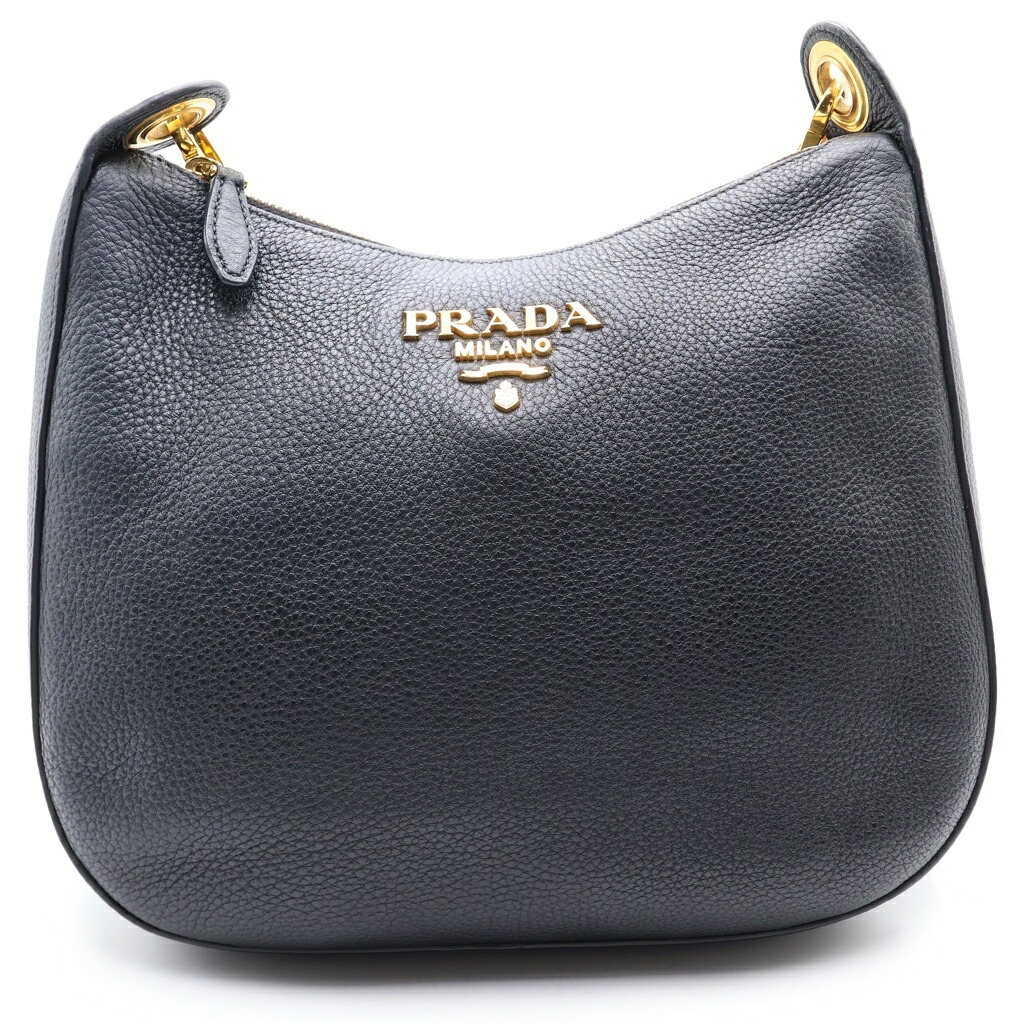PRADA(プラダ) ヴィッテロフェニックス レザー ストライプショルダー ショルダーバッグ ブラック 1BC166【中古】【程度B】【カラーブラック】【取扱店舗BRING心斎橋店】｜ブランド買取・販売　BRING