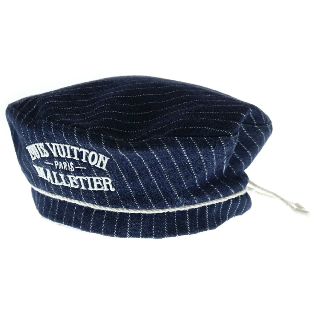 LOUIS VUITTON(ルイヴィトン) ベレー デニム ストライプ ハット 帽子 ロゴ刺繍 コットン ネイビー M5139L【中古】【程度B】【カラーネイビー】【取扱店舗原宿】｜ブランド買取・販売　BRING