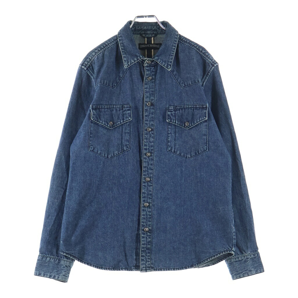 CHROME HEARTS(クロムハーツ) サイズ:M DENIM WESTERN JVPタグ 袖クロスパッチ デニム ウェスタンシャツ 長袖シャツ インディゴ【中古】【程度B】【カラーブルー】【取扱店舗OneStyle原宿店】|ブランド買取・販売 BRING