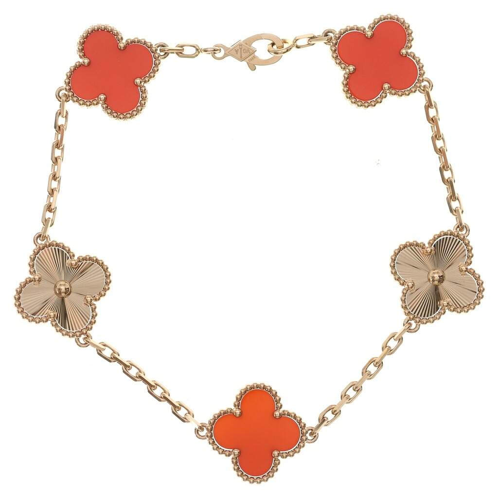 Van Cleef & Arpels(ヴァンクリーフアンドアーペル) サイズ:- ヴィンテージアルハンブラ ブレスレット 5モチーフ K18PG ピンクゴールド ギョーシェ カーネリアン VCARP7RP00【中古】【程度A】【カラーゴールド】【取扱店舗BRING有楽町マルイ店】｜ブランド買取・販売　BRING