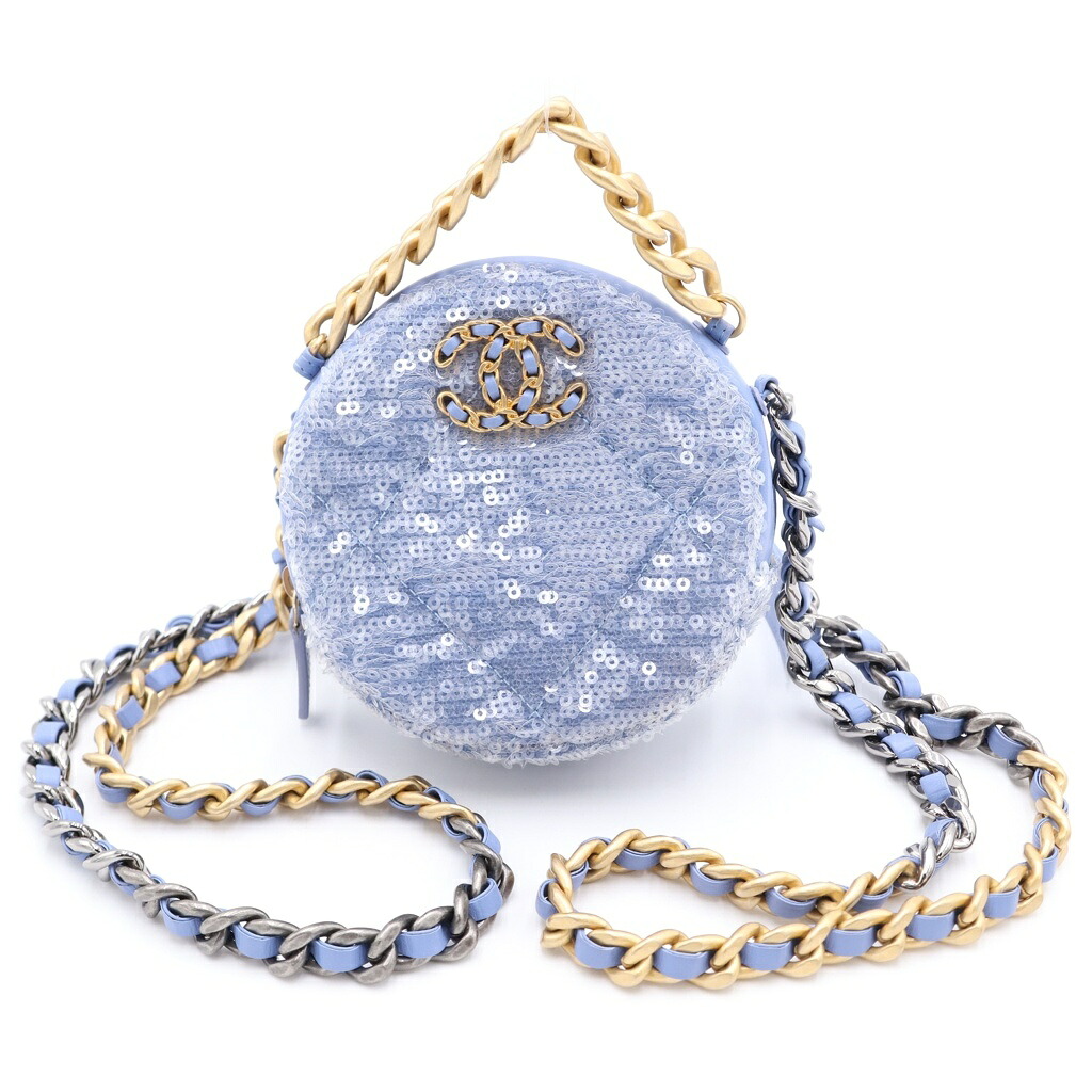 CHANEL(シャネル) シャネル19 スパンコール ラウンド チェーンショルダーバック ライトブルー 30番台 AP0945【中古】【程度B】【カラーブルー】【取扱店舗原宿】｜ブランド買取・販売　BRING
