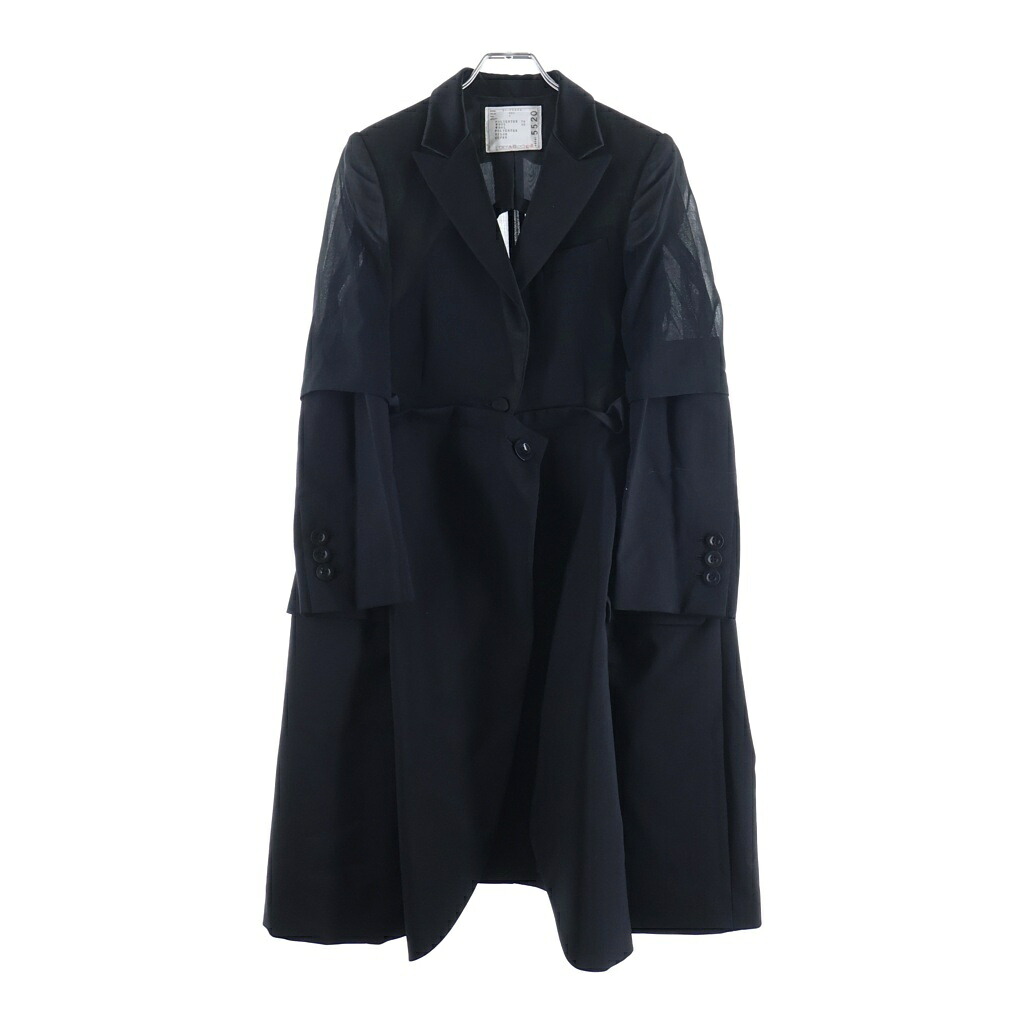 Sacai(サカイ) サイズ:1 ASYMMETRY POLYWOOL CHESTER COAT アシンメトリー チェスターコート ジャケット ブラック レディース 21-05520【中古】【程度A】【カラーブラック】【オンライン限定商品】｜ブランド買取・販売　BRING