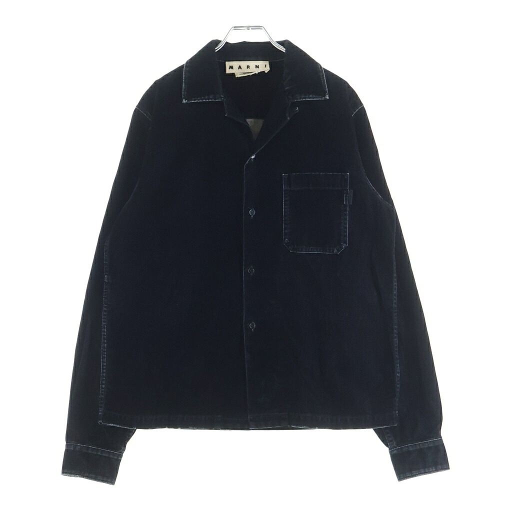 MARNI(マルニ) サイズ:48 20AW オープンカラーベロア長袖シャツ ダメージ加工 ブラック CUJU0007A0 S30698【中古】【程度A】【カラーブラック】【オンライン限定商品】|ブランド買取・販売 BRING